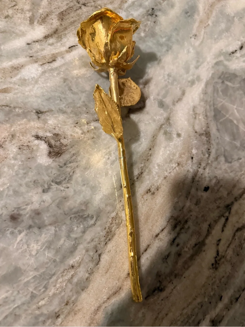 Gold Toned Rose Stem Accent